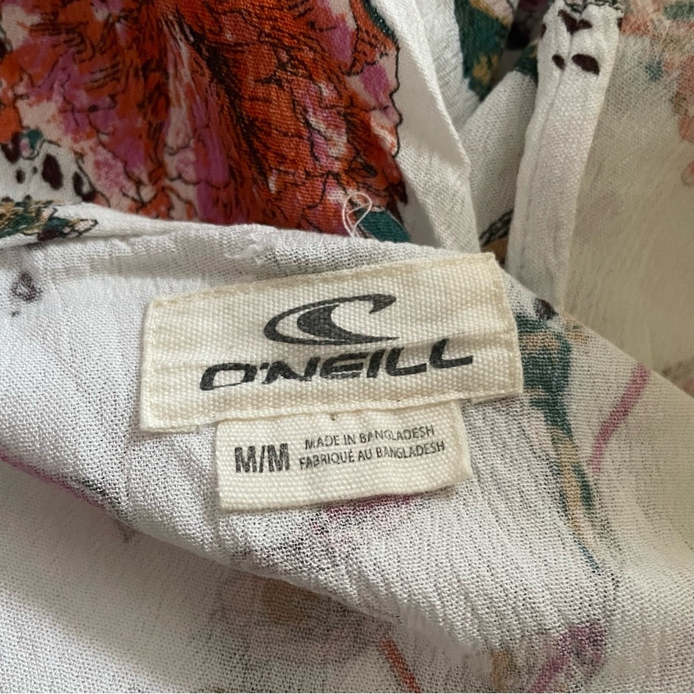 O’Neill Floral Wrap Mini Crepe Dress Pink White Size Medium - Picture 9 of 9